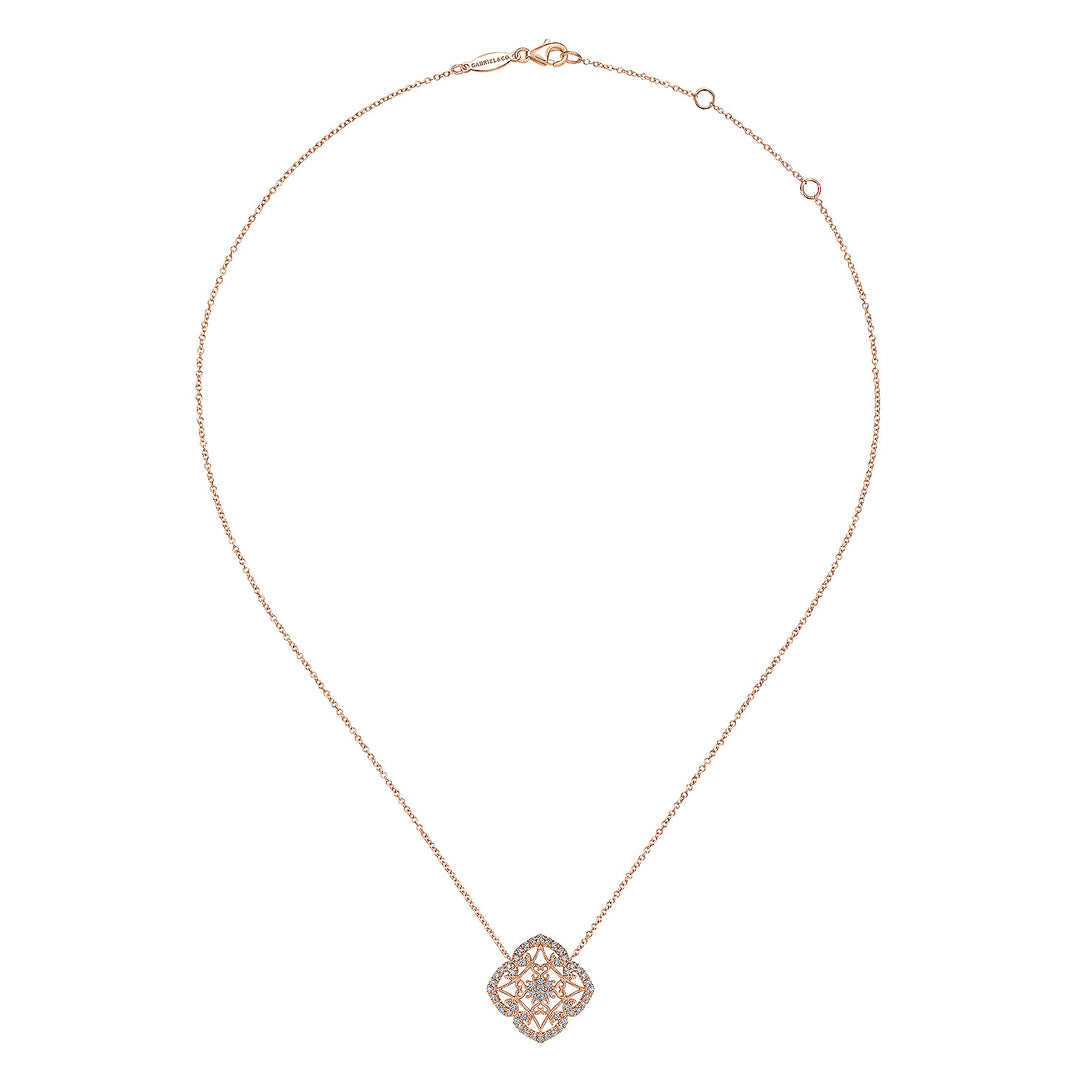 Gabriel & Co. NK4751K45JJ Vintage Inspired 14K Rose Gold Filigree Diamond Pendant Necklace