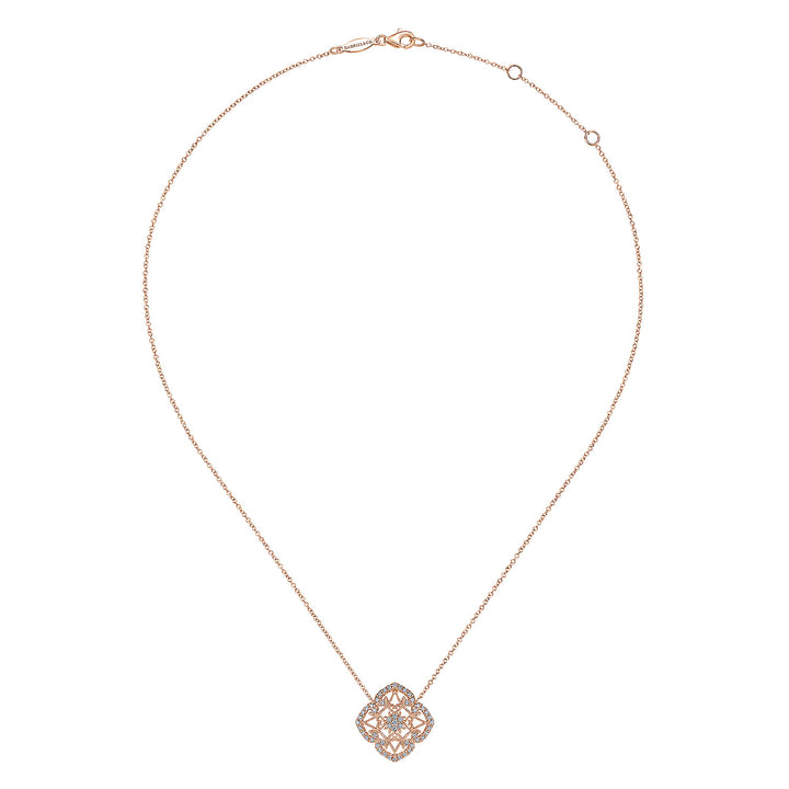 Gabriel & Co. NK4751K45JJ Vintage Inspired 14K Rose Gold Filigree Diamond Pendant Necklace