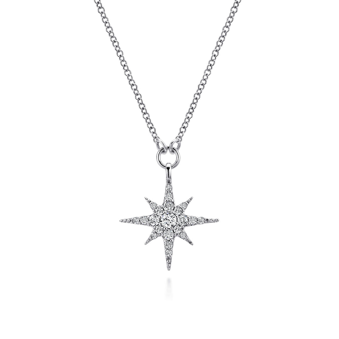 Gabriel & Co. NK4847W45JJ 14K White Gold Diamond Starburst Pendant Necklace