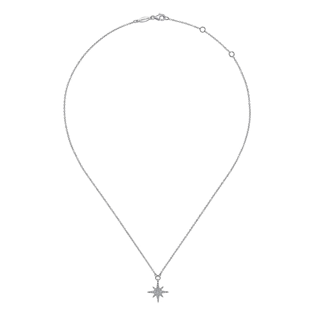 Gabriel & Co. NK4847W45JJ 14K White Gold Diamond Starburst Pendant Necklace