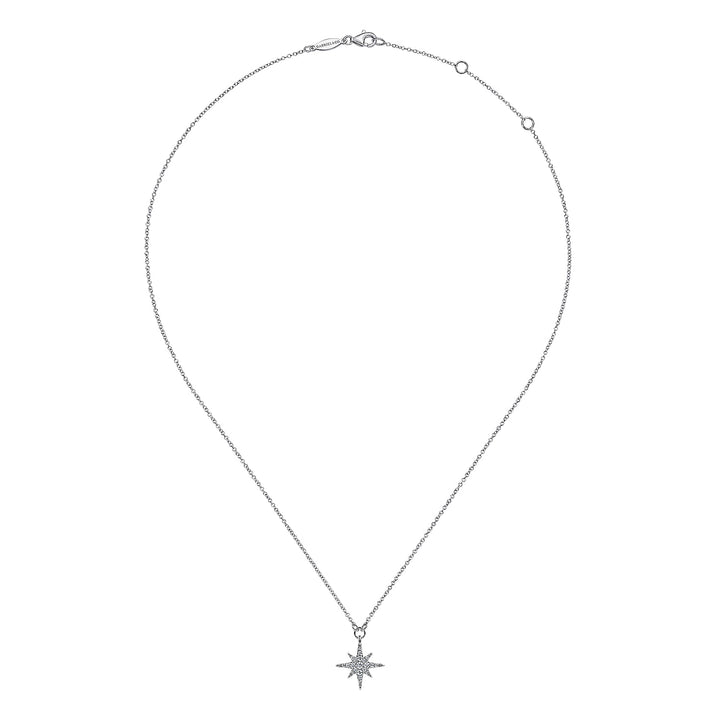 Gabriel & Co. NK4847W45JJ 14K White Gold Diamond Starburst Pendant Necklace
