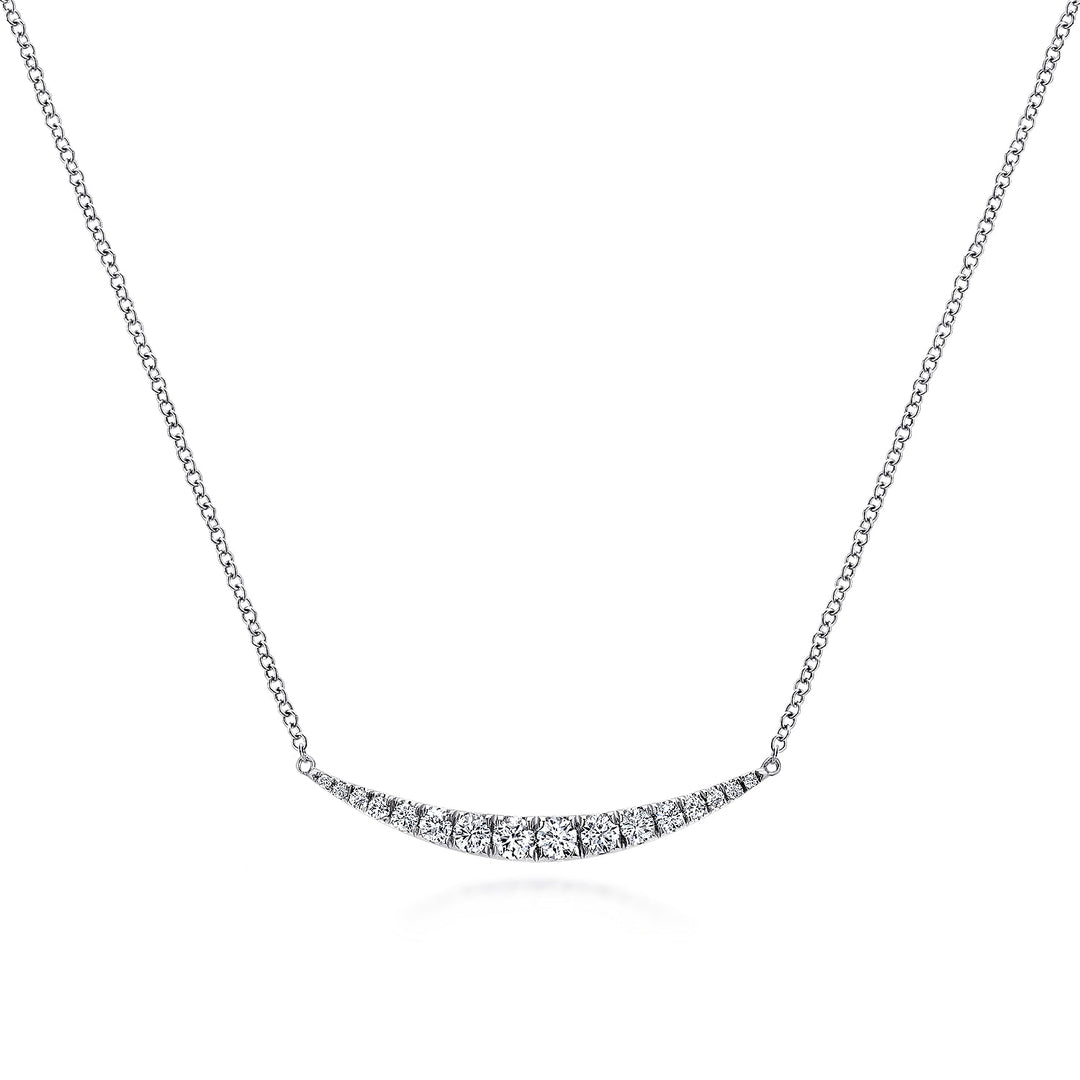 Gabriel & Co. NK4879W45JJ 14K White Gold Curved Diamond Bar Necklace