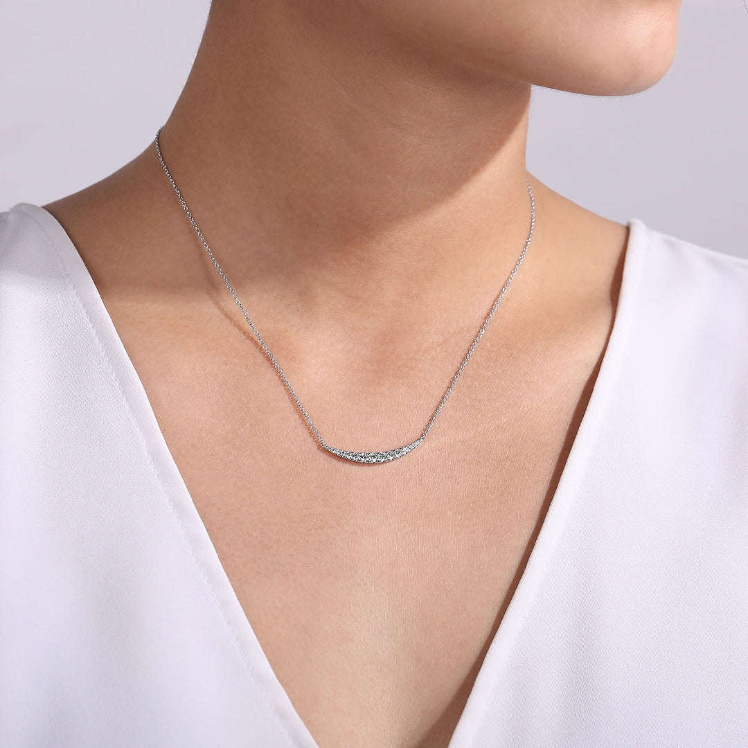 Gabriel & Co. NK4879W45JJ 14K White Gold Curved Diamond Bar Necklace
