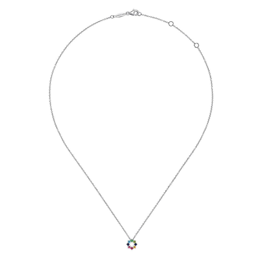 Gabriel & Co. NK4903W4JMC 14K White Gold Rainbow Color Stone Circle Pendant Necklace