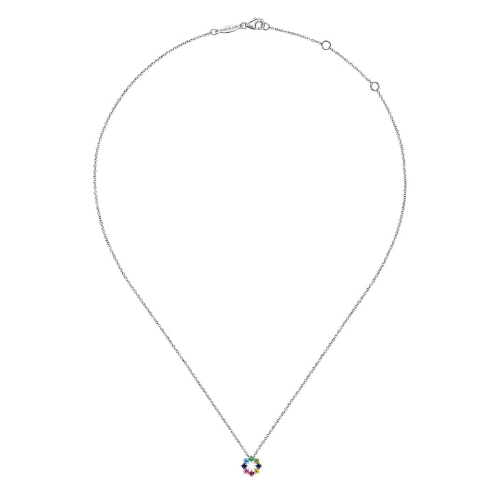 Gabriel & Co. NK4903W4JMC 14K White Gold Rainbow Color Stone Circle Pendant Necklace