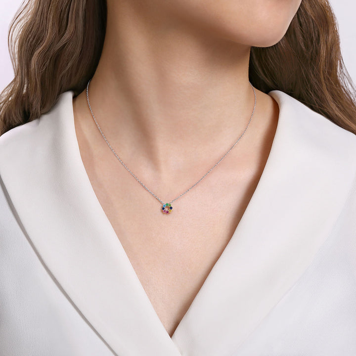 Gabriel & Co. NK4903W4JMC 14K White Gold Rainbow Color Stone Circle Pendant Necklace