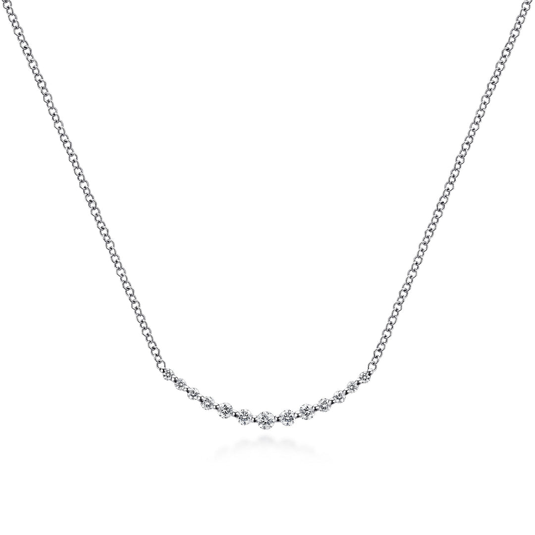 Gabriel & Co. NK4942W45JJ 14K White Gold Diamond Curved Bar Necklace