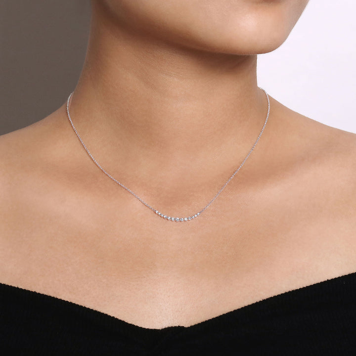 Gabriel & Co. NK4942W45JJ 14K White Gold Diamond Curved Bar Necklace