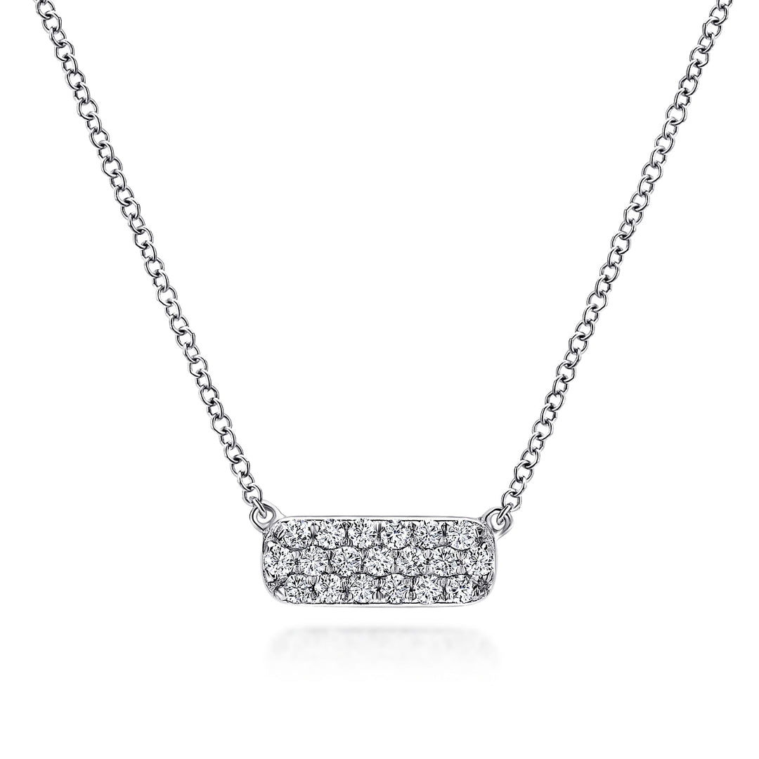 Gabriel & Co. NK4943W45JJ 14K White Gold Pavemond Bar Necklace
