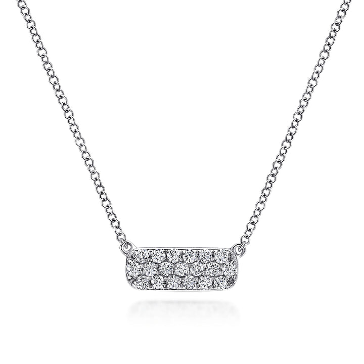 Gabriel & Co. NK4943W45JJ 14K White Gold Pavemond Bar Necklace