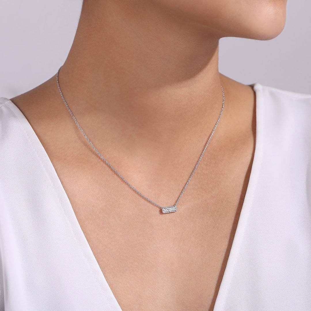 Gabriel & Co. NK4943W45JJ 14K White Gold Pavemond Bar Necklace