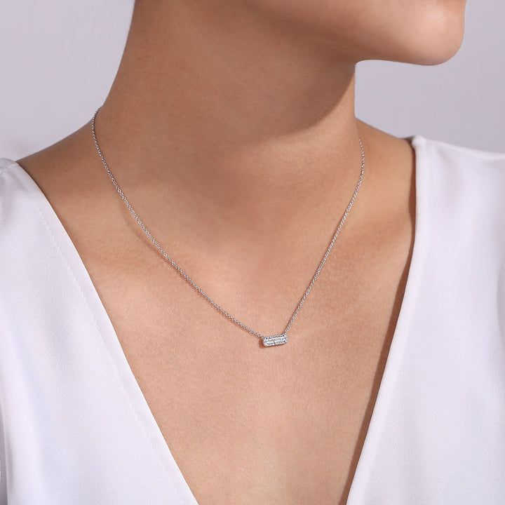 Gabriel & Co. NK4943W45JJ 14K White Gold Pavemond Bar Necklace