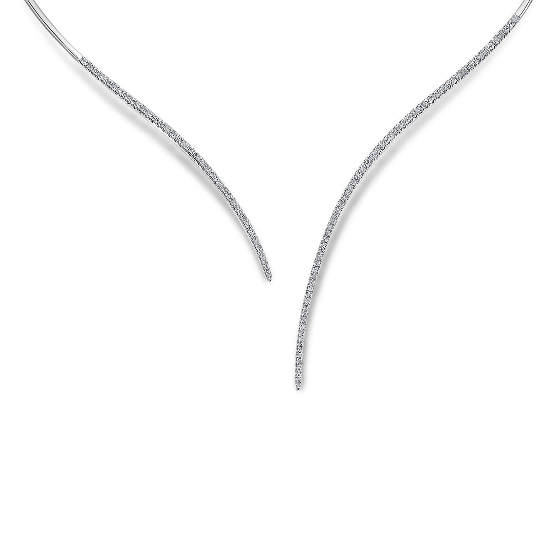 Gabriel & Co. NK5277W45JJ Asymmetrical 14K White Gold Open Diamond Collar Necklace