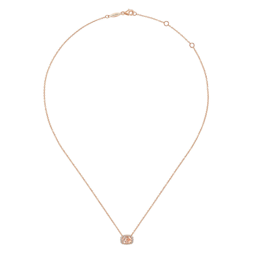 Gabriel & Co. NK5309K45MO 14K Rose Gold Oval Morganite and Diamond Halo Pendant Necklace