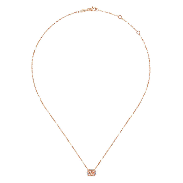 Gabriel & Co. NK5309K45MO 14K Rose Gold Oval Morganite and Diamond Halo Pendant Necklace