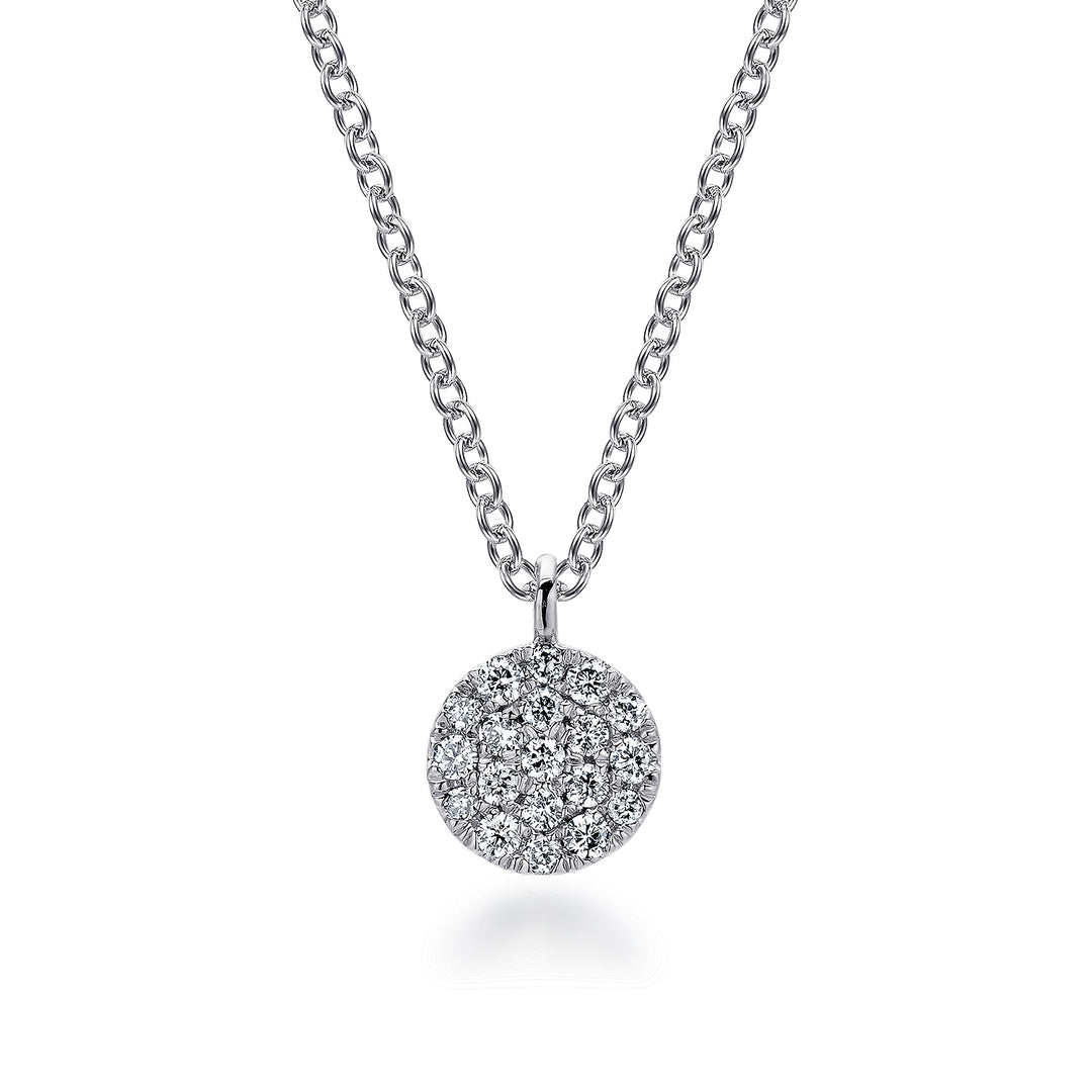 Gabriel & Co. NK5332W45JJ 14K White Gold Round Pave Diamond Disc Pendant Necklace