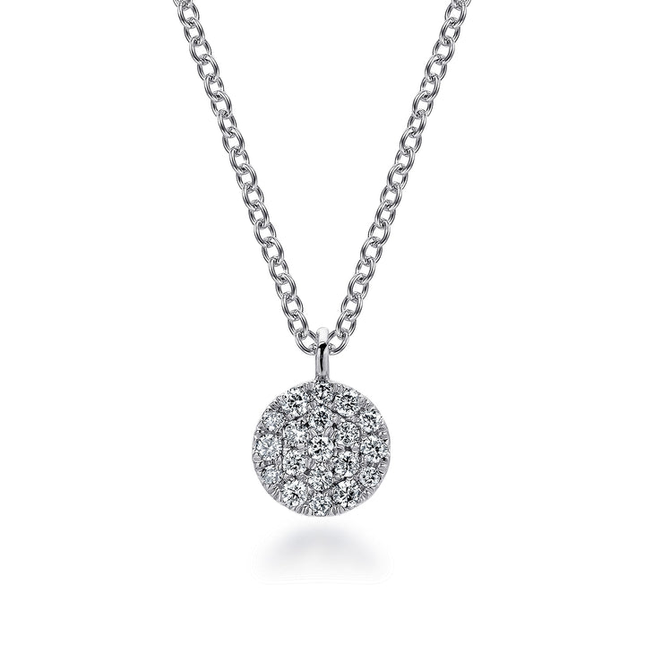 Gabriel & Co. NK5332W45JJ 14K White Gold Round Pave Diamond Disc Pendant Necklace