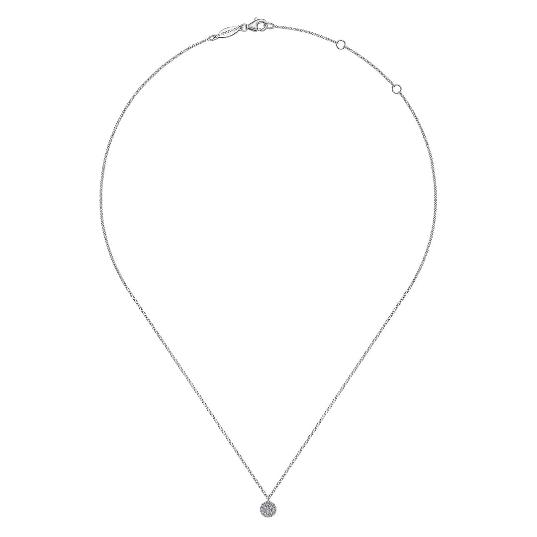 Gabriel & Co. NK5332W45JJ 14K White Gold Round Pave Diamond Disc Pendant Necklace