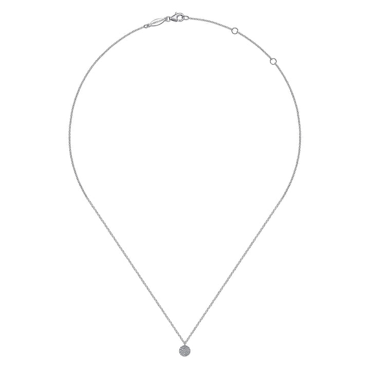 Gabriel & Co. NK5332W45JJ 14K White Gold Round Pave Diamond Disc Pendant Necklace