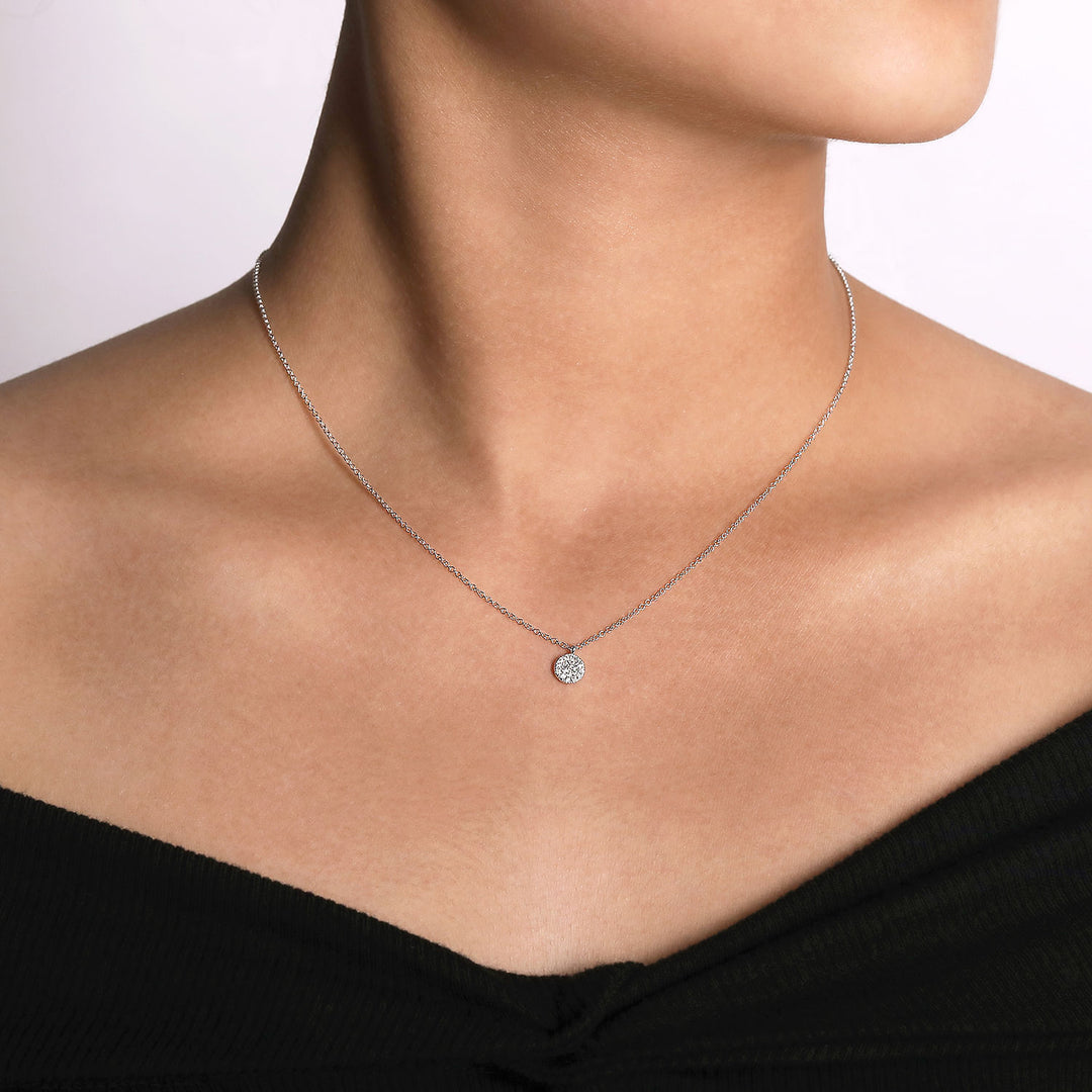 Gabriel & Co. NK5332W45JJ 14K White Gold Round Pave Diamond Disc Pendant Necklace
