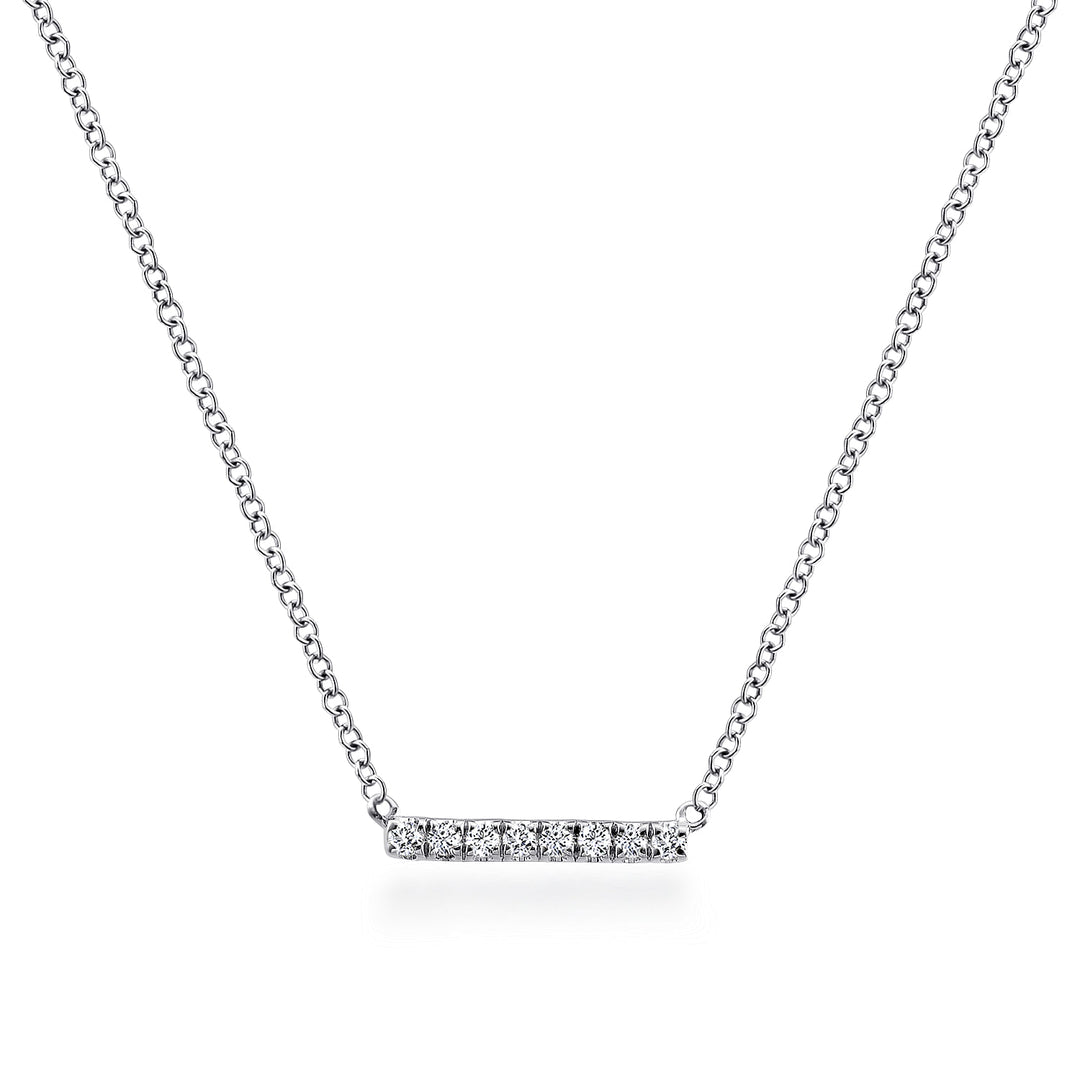 Gabriel & Co. NK5422W45JJ 14K White Gold Petite Pave Diamond Bar Necklace