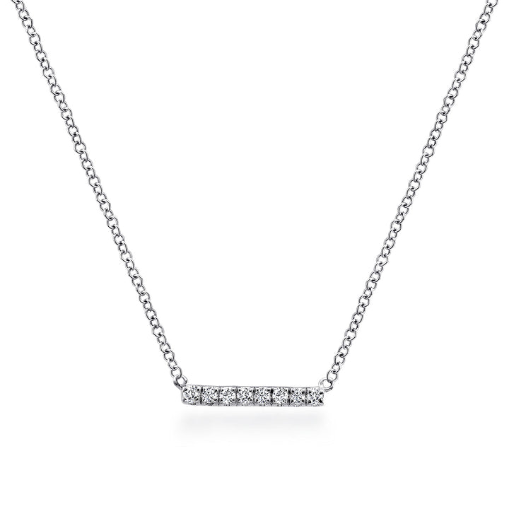 Gabriel & Co. NK5422W45JJ 14K White Gold Petite Pave Diamond Bar Necklace