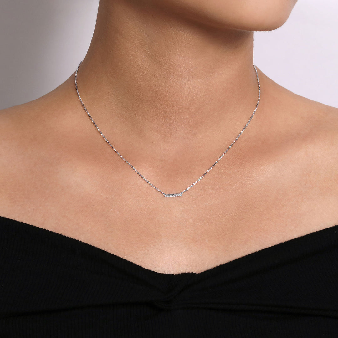 Gabriel & Co. NK5422W45JJ 14K White Gold Petite Pave Diamond Bar Necklace