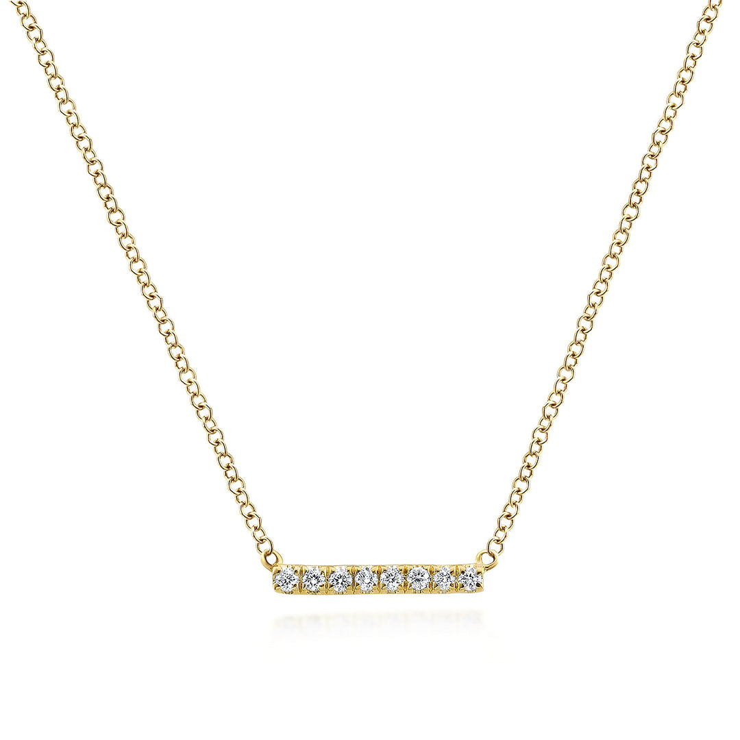 Gabriel & Co. NK5422Y45JJ 14K Yellow Gold Petite Pave Diamond Bar Necklace