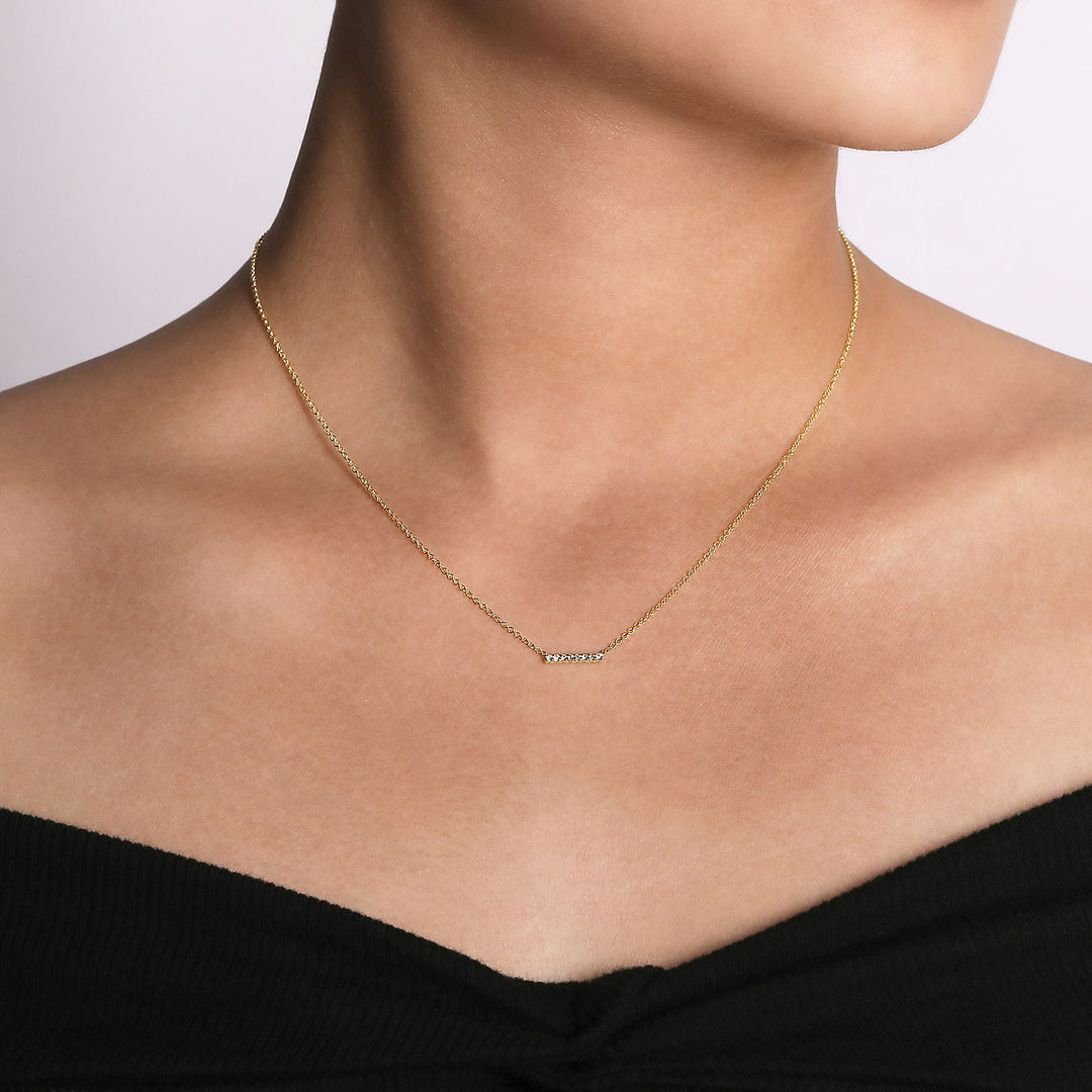 Gabriel & Co. NK5422Y45JJ 14K Yellow Gold Petite Pave Diamond Bar Necklace