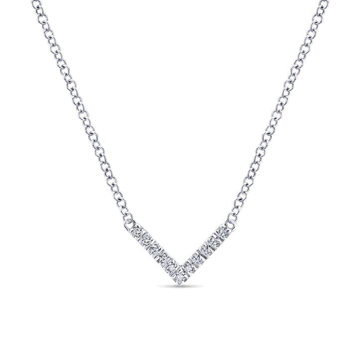 Gabriel & Co. NK5423W45JJ 14K White Gold V Shaped Diamond Bar Necklace
