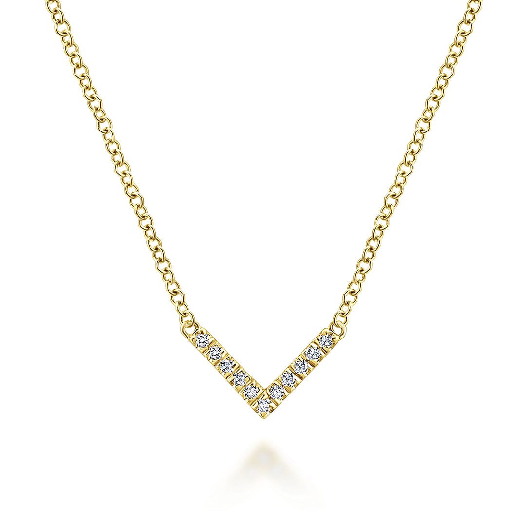 Gabriel & Co. NK5423Y45JJ 14K Yellow Gold V Shaped Diamond Bar Necklace