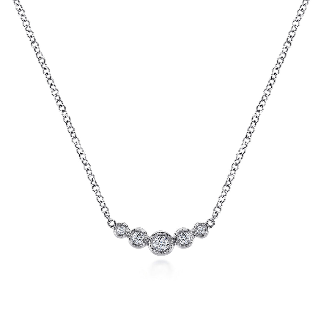 Gabriel & Co. NK5424W45JJ Curved 14K White Gold Bezel Set Diamond Bar Necklace
