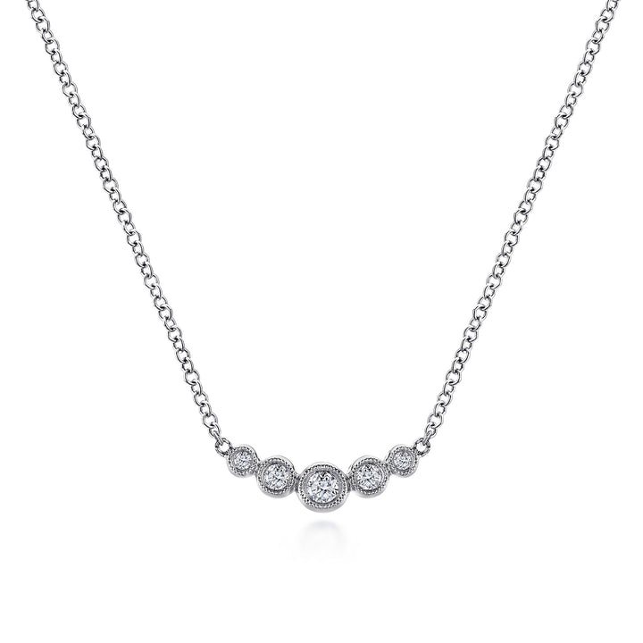 Gabriel & Co. NK5424W45JJ Curved 14K White Gold Bezel Set Diamond Bar Necklace