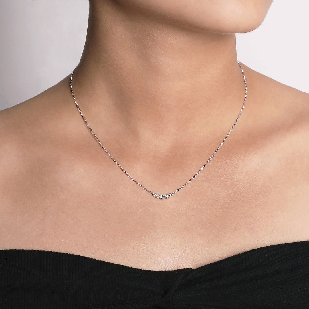 Gabriel & Co. NK5424W45JJ Curved 14K White Gold Bezel Set Diamond Bar Necklace