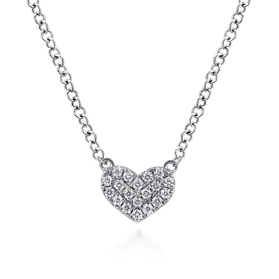 Gabriel & Co. NK5450W45JJ 14K White Gold Pave Diamond Pendant Heart Necklace