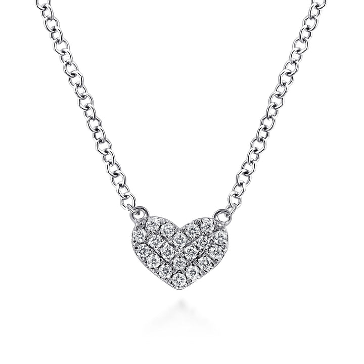 Gabriel & Co. NK5450W45JJ 14K White Gold Pave Diamond Pendant Heart Necklace