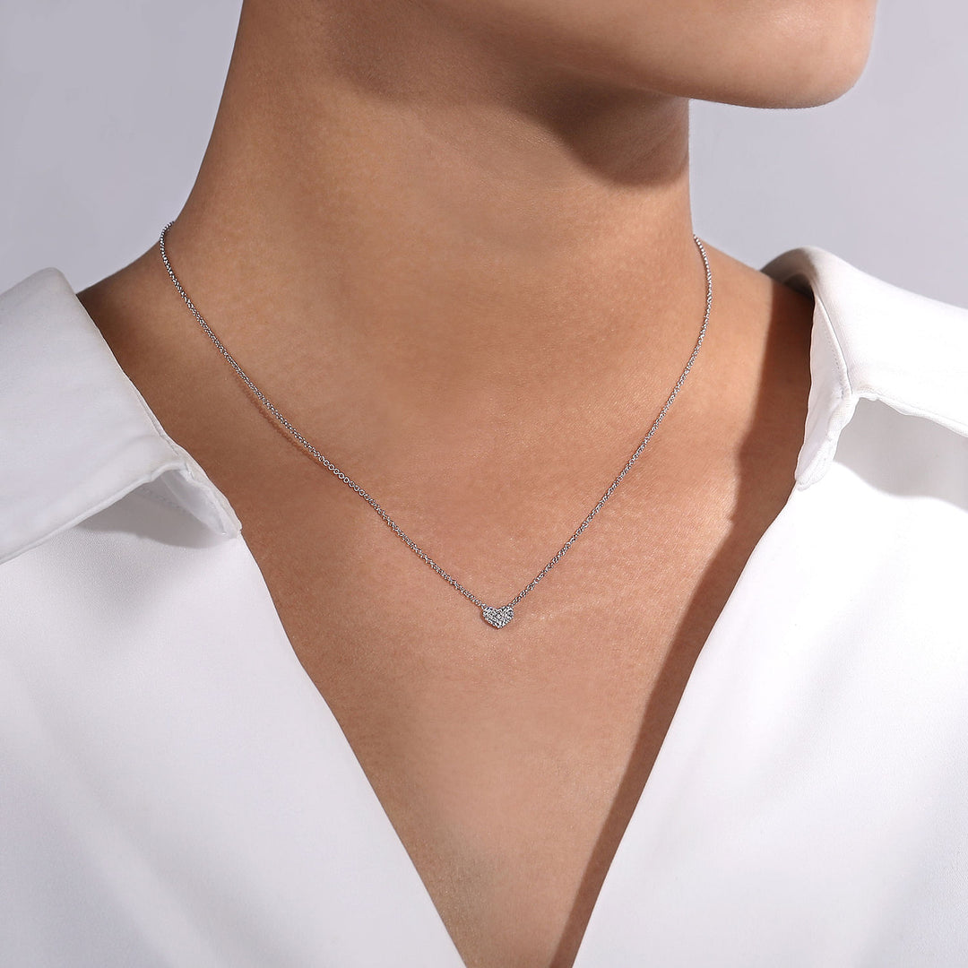 Gabriel & Co. NK5450W45JJ 14K White Gold Pave Diamond Pendant Heart Necklace