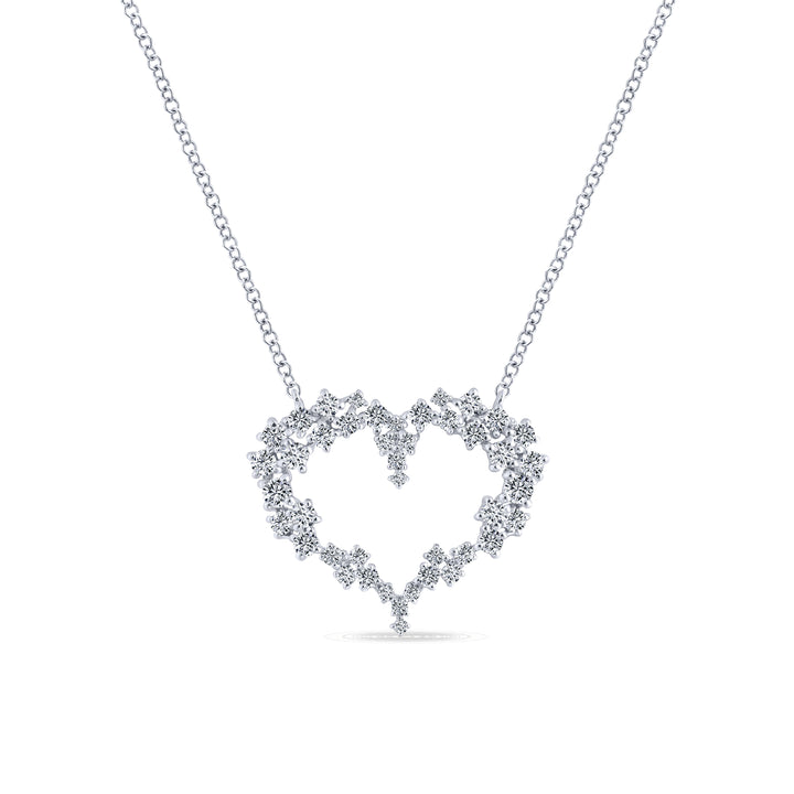 Gabriel & Co. NK5563W45JJ 14K White Gold Diamond Cluster Heart Pendant Necklace