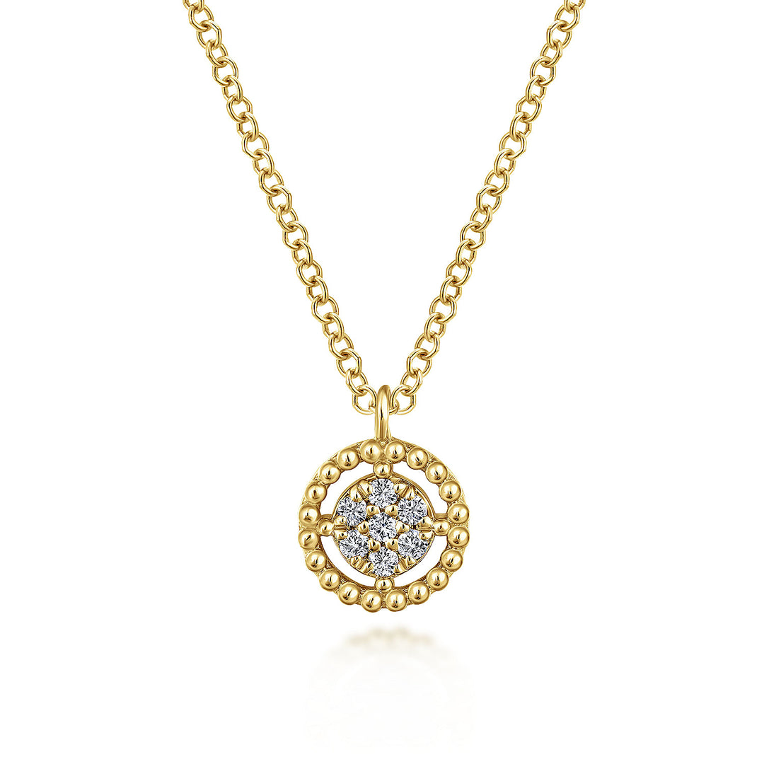 Gabriel & Co. NK5723Y45JJ 14K Yellow Gold Beaded Round Floating Diamond Pendant Necklace