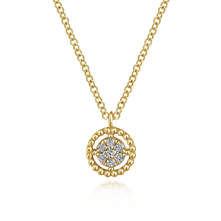 Gabriel & Co. NK5723Y45JJ 14K Yellow Gold Beaded Round Floating Diamond Pendant Necklace