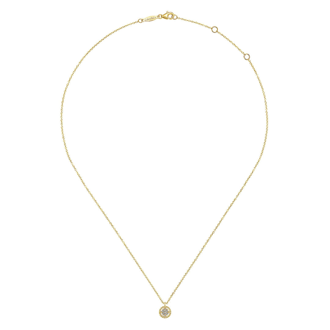 Gabriel & Co. NK5723Y45JJ 14K Yellow Gold Beaded Round Floating Diamond Pendant Necklace