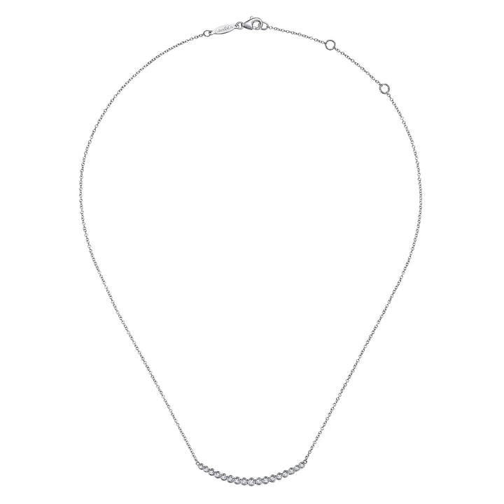 Gabriel & Co. NK5796W45JJ 14K White Gold Curved Bar Necklace with Bezel Set Round Diamonds