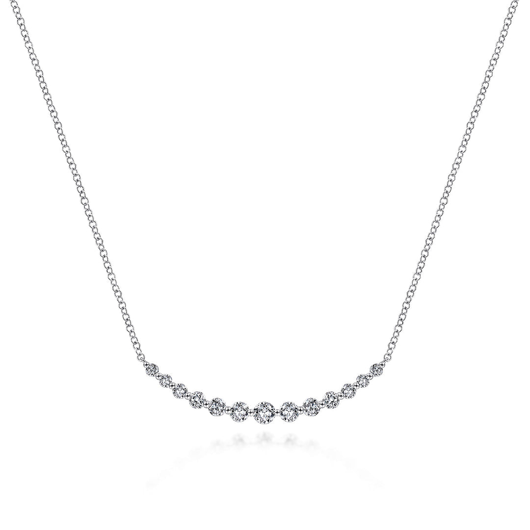 Gabriel & Co. NK5919W45JJ 14K White Gold Graduated Round Diamond Curved Bar Necklace