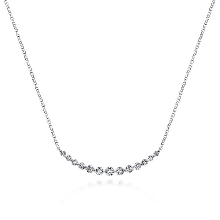 Gabriel & Co. NK5919W45JJ 14K White Gold Graduated Round Diamond Curved Bar Necklace