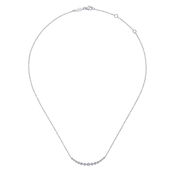 Gabriel & Co. NK5919W45JJ 14K White Gold Graduated Round Diamond Curved Bar Necklace
