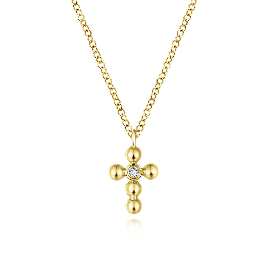 Gabriel & Co. NK5935Y45JJ 14K Yellow Gold Beaded Diamond Cross Necklace