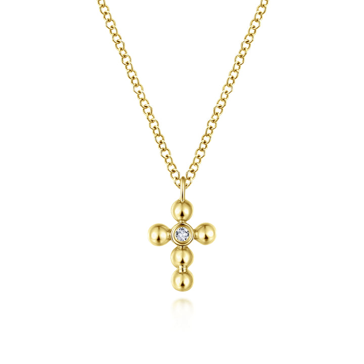 Gabriel & Co. NK5935Y45JJ 14K Yellow Gold Beaded Diamond Cross Necklace