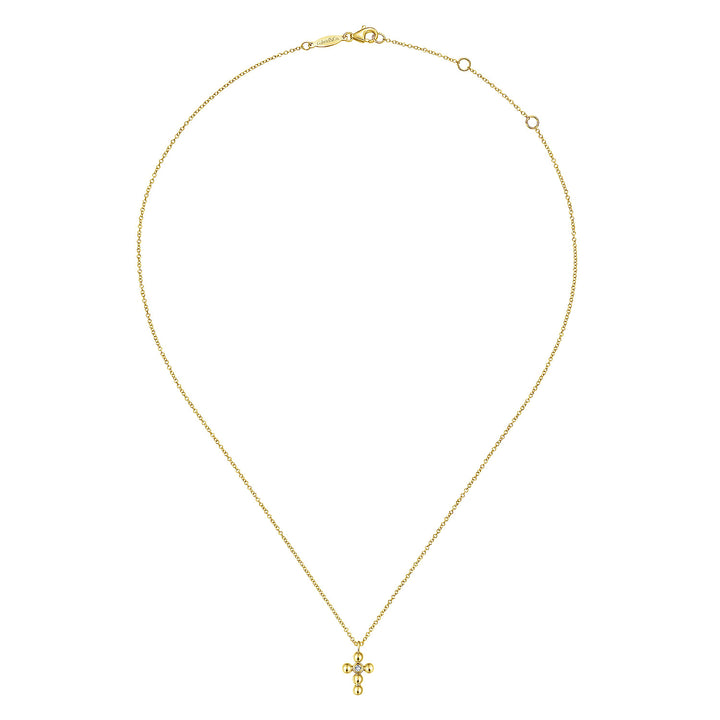 Gabriel & Co. NK5935Y45JJ 14K Yellow Gold Beaded Diamond Cross Necklace
