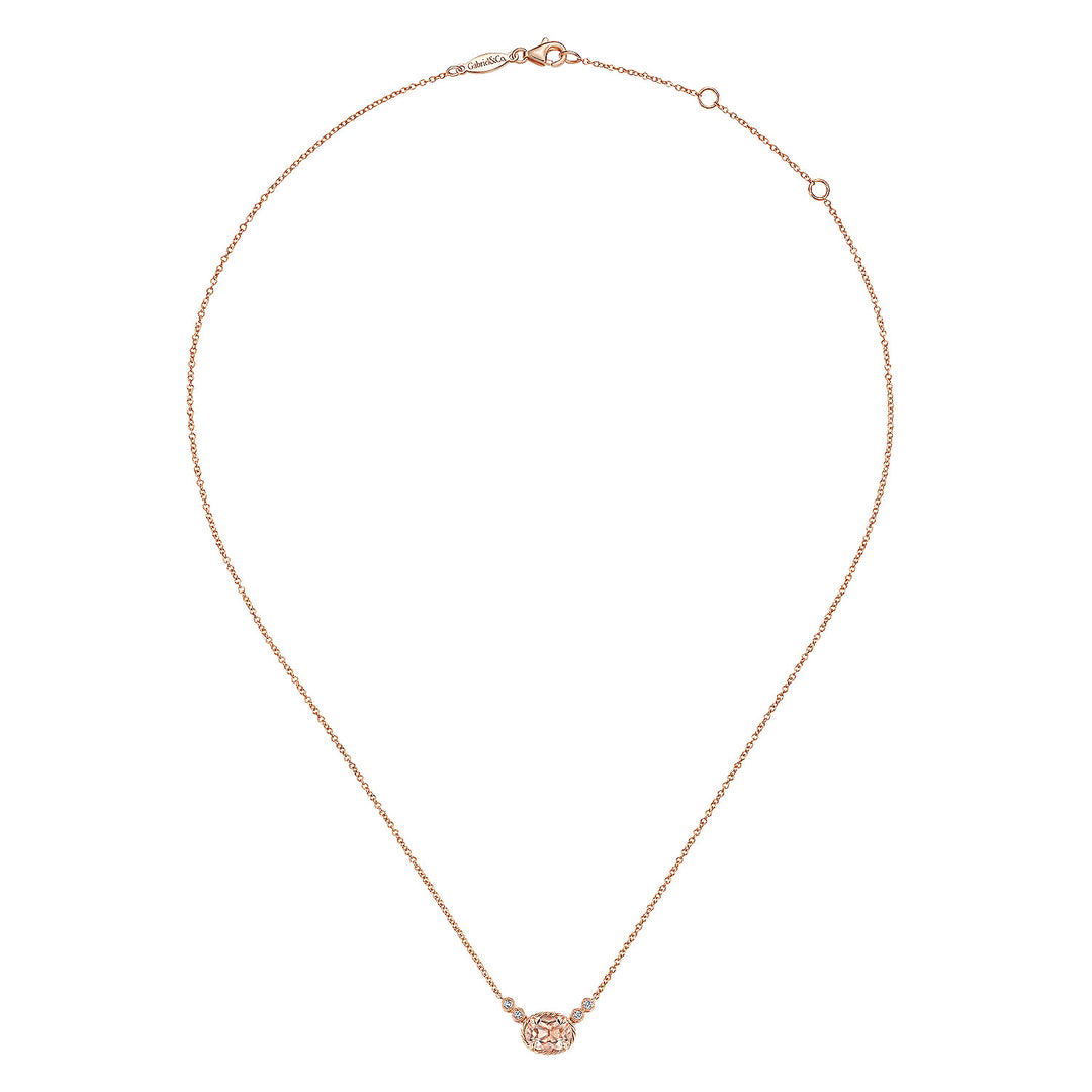 Gabriel & Co. NK5937K45MO 14K Rose Gold Oval Morganite Pendant Necklace with Diamond Accents