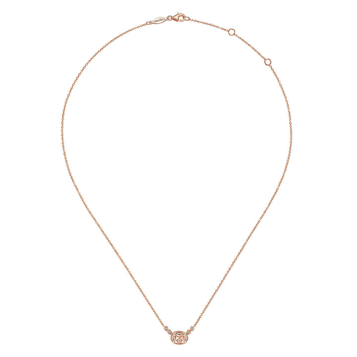 Gabriel & Co. NK5937K45MO 14K Rose Gold Oval Morganite Pendant Necklace with Diamond Accents